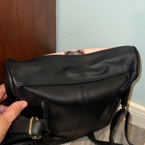 Betsey Johnson Vintage Pink and Black Yorkie Pattern Backpack - Picture 6 of 10